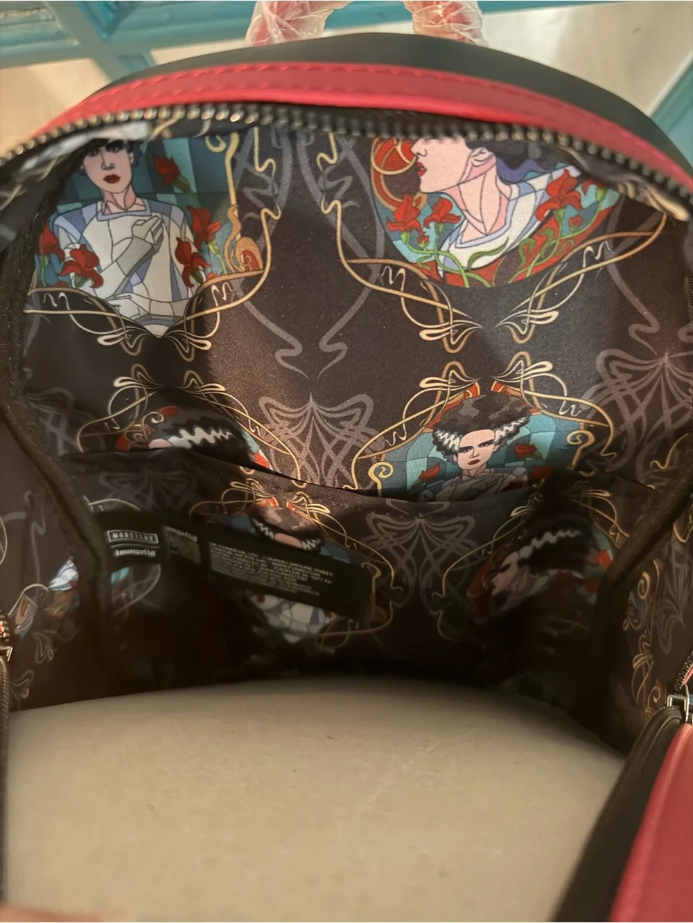 Loungefly x Monsters Bride of Frankenstein Floral Mini Backpack - Black w/Red